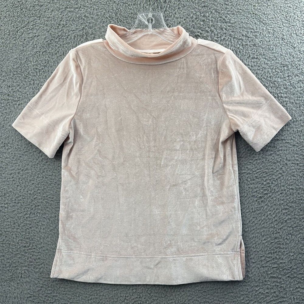 Anthropologie Krisha Velvet Mock Neck Top Velour Preppy Office Workwear Women XS